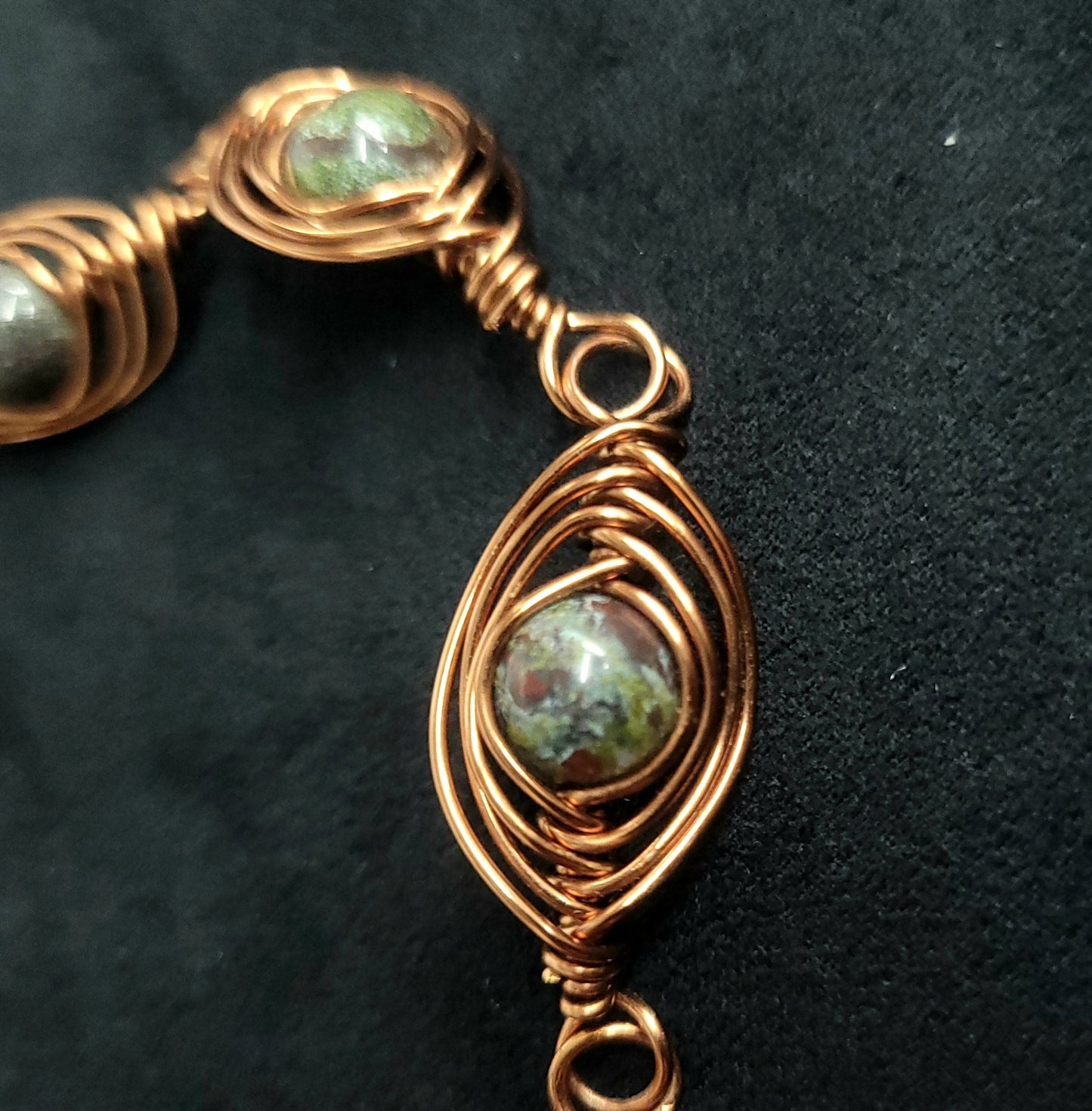Copper Filled Wire Wrapped Bracelet, Healing Crystal, Dragons Blood Gemstone Bead Bracelet Gift