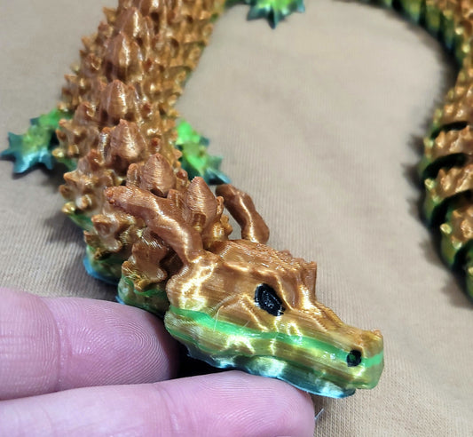 Gold and Green 3d Printed Dragon, 16" long