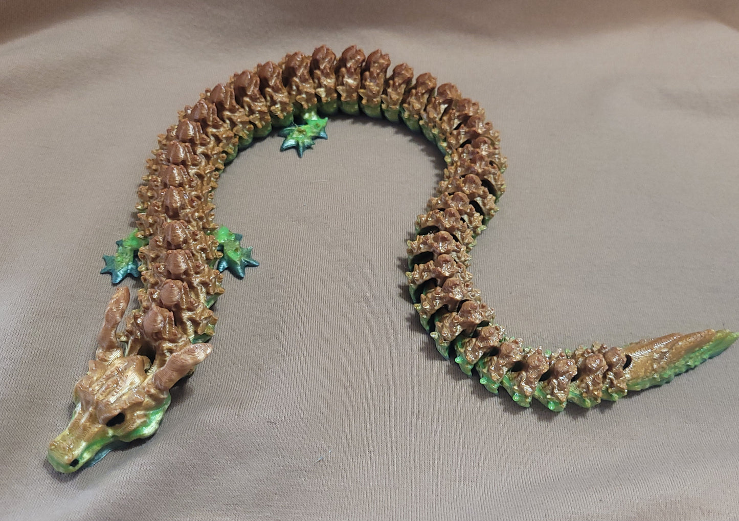 Gold and Green 3d Printed Dragon, 16" long